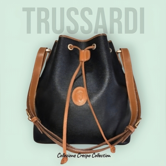 Trussardi Handbags - Trussardi-(Vintage) Collezione Crespo Canvas Leather Bucket Bag-EUC